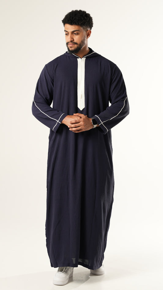 ثوب كحلي أزرق بأكمام طويلة